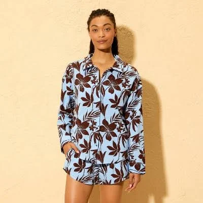Shade & Shore Women's Floral Button Front Swim Cover Up Shirt