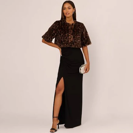 Adrianna Papell Animal Print Faux Fur Bolero Shrug In Brown Black