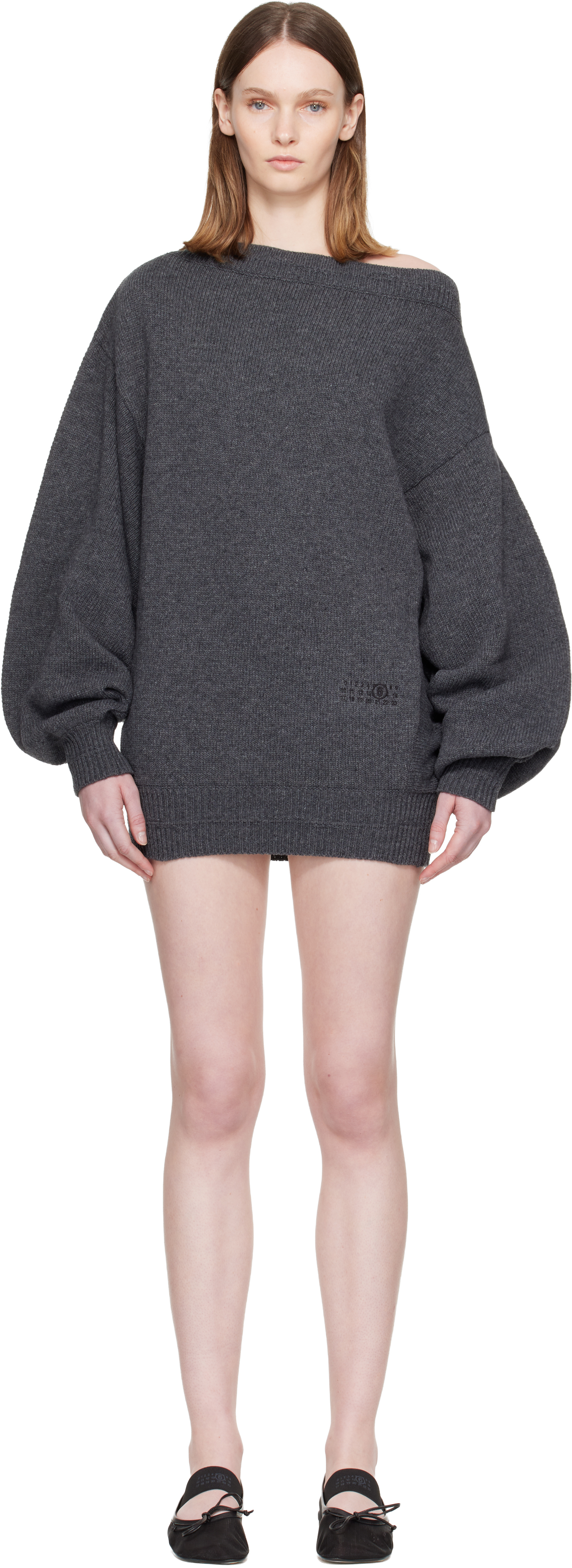 Gray Off-shoulder Knit Minidress