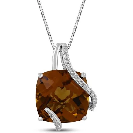 KAY Sterling Silver Cushion-Cut Orange Quartz & Sapphire Necklace