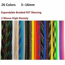 3~16mm Color Expandable Braided PET Wire Sleeving Cable 3 Weave High Densely Diy