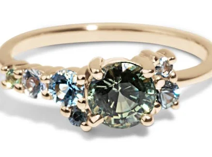 Bario Neal Handcrafted Green Sapphire and Aquamarine Cluster Ring