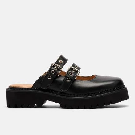 MARC NOLAN Lexi Distressed Leather Double-Buckle Lug Mules