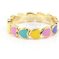 Happy Hearts 18K Gold-Plated, .925 Sterling Silver & Enamel Ring