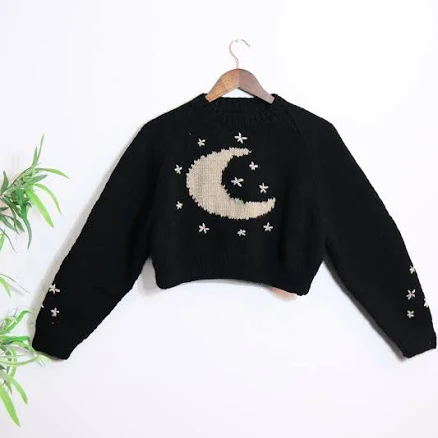 Celestial Crescent Moon Knit Crop