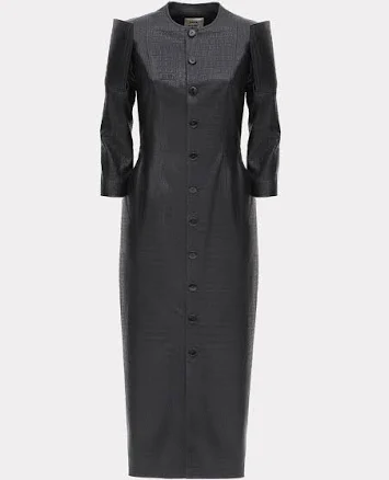 Croc-Effect Faux Leather Button Down Dress