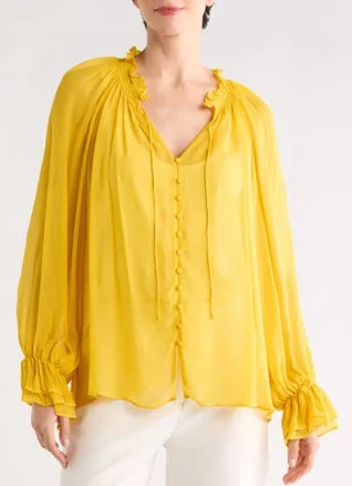 Alice + Olivia Josephine Tie Neck Long Sleeved Top