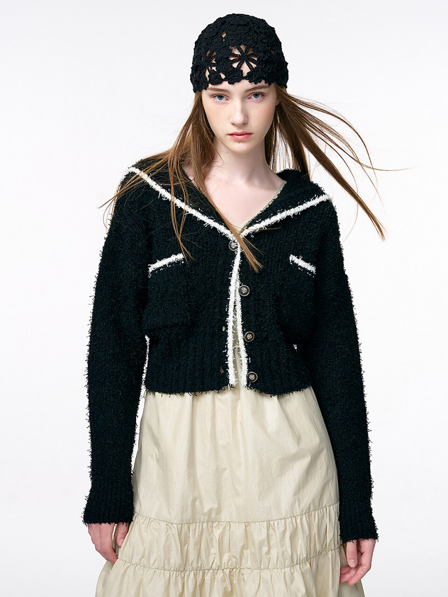 Shawl Sailor Collar Knit Cardigan