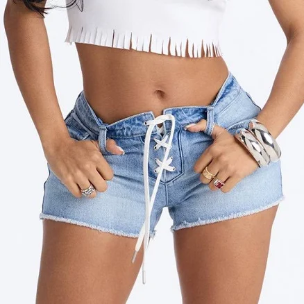 Fashion Nova Lola Lace Up Denim Shorts