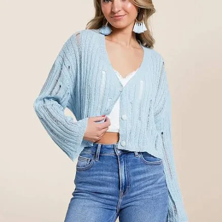 Hyfve Women's Polyester Cardigan Sweater with Buckle