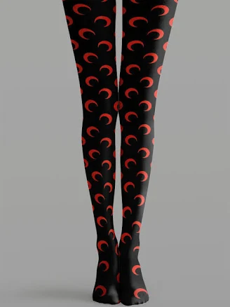 Red Crescent Moon Graphic Artistic Pantyhose