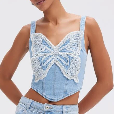 Patbo Camila Coelho Butterfly Denim Top