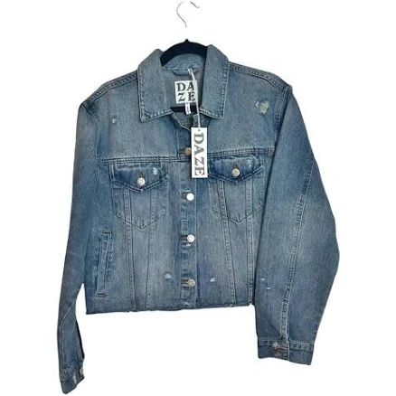 Daze Women's Cropped Raw Hem Denim Trucker Jacket