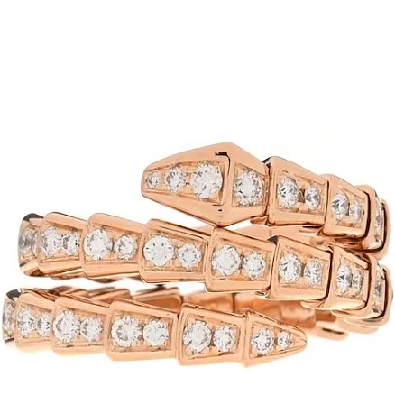Bulgari 18K Rose Gold Diamond Serpenti Viper Pave Wrap Ring M 50 5.25