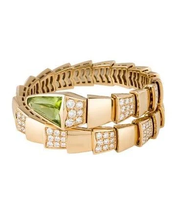Bvlgari 18K Peridot & Diamond Serpenti Viper Wrap Bracelet