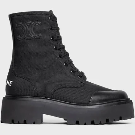 Women CELINE Bulky Laced Up Boot In Nylon And Shiny Bull Leather