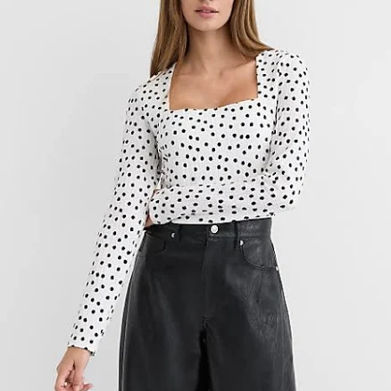 Loft Women's Dot Textured Ruched Square Neck Top
