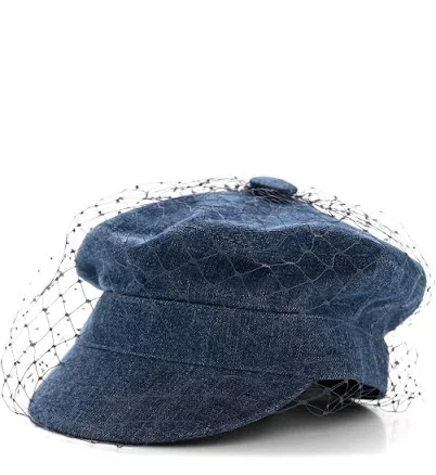 Christian Dior Cotton Denim Arty Beret Cap With Veil 57 Blue