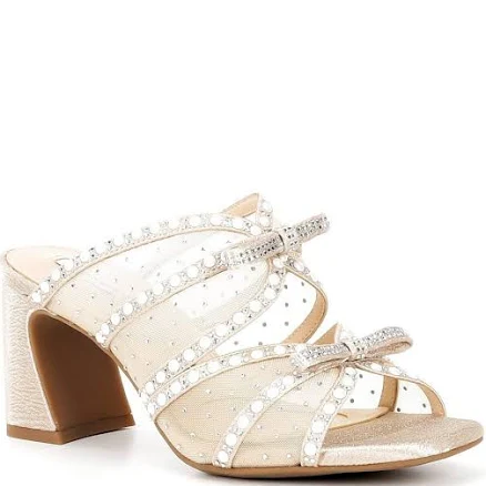 Alex Marie Evelyn Mesh Pearl Double Bow Slide Sandals