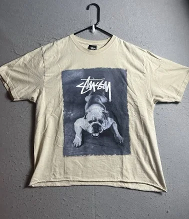 Y2k Stussy Bulldog Tee Rare T-shirt Yellow Tan Cropped Boxy Mens