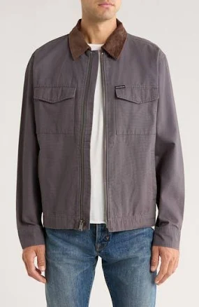 Lucky Brand Men's Corduroy Collar Cotton Canvas Work Jacket