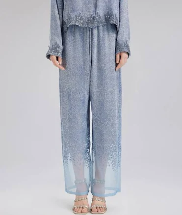 Custom Denim-Effect Gradient Elastic Trousers