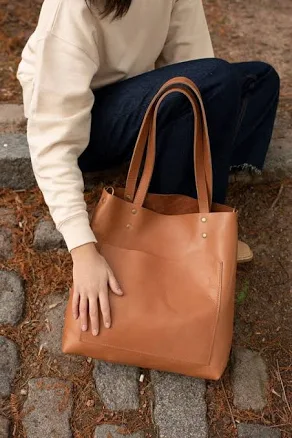 Handmade Leather Full Grain Tote Bag