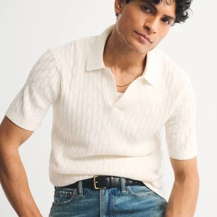Abercrombie & Fitch Men's Textured Johnny Collar Sweater Polo