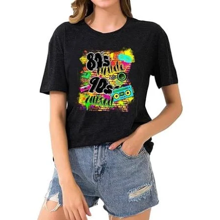 Xipaing Oversized 80s T-Shirts for Women I Love The 80s Tees Vintage neon Crewneck Short Sleeve 1980 Themed Style Party Tops, Women's, Size: Small,
