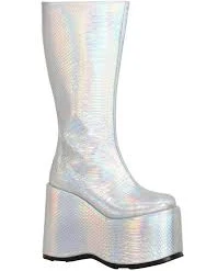 Women Holographic Galactic Silver Boots Costume Shoes