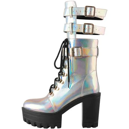 Holographic Platform Chunky Heel Boots