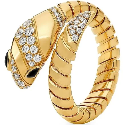 Bvlgari Serpenti 18K Yellow Gold Diamond & Onyx Tubogas Ring