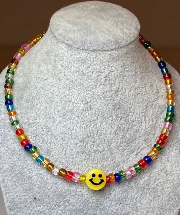 Rainbow Smiley Face Beaded Anklet