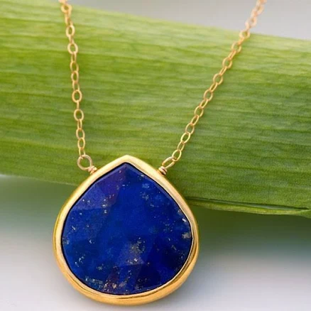 Dainty Gold Necklace with Navy Blue Lapis