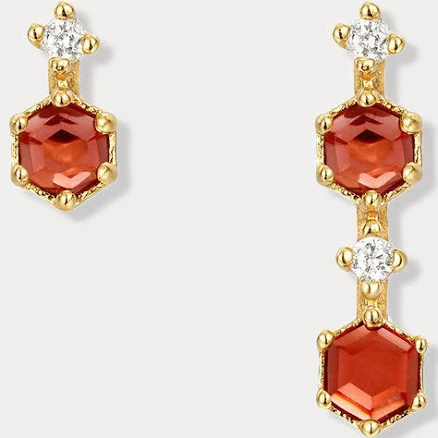 Sterling Silver Asymmetric Garnet Dangle Earrings