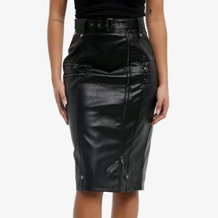 Social Collision Faux Leather Moto Midi Skirt