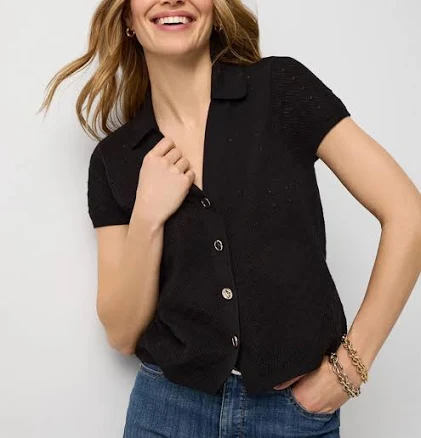 White House Black Market Women's Textured Stitch Collared Cardigan Sweater
