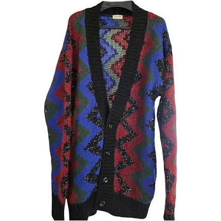Saint Laurent Men's Zig Zag Jacquard Cardigan with Sequins