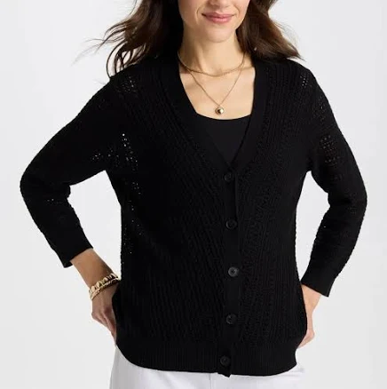 Chico's Women's Stitchy V-Neck Cardigan Sweater