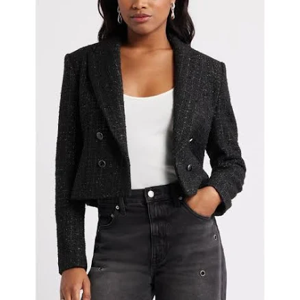 Open Edit Crop Double Breasted Tweed Blazer