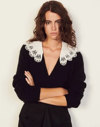 Sandro Paris Lena Poplin Collar Sweater Black (us S)