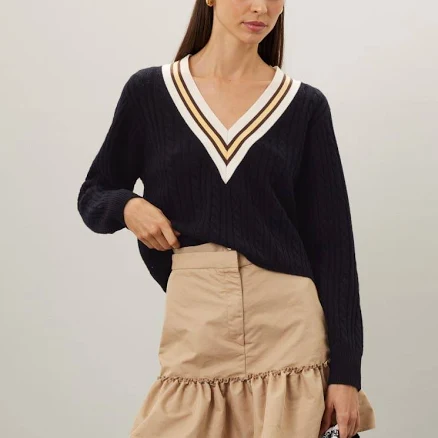 Sandro - Navy V-Neck Sweater