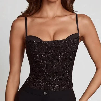 Oh Polly Embellished Peekaboo Cowl-Neck Top