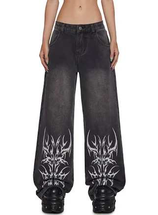 Sinful Attitude Wide Leg Jeans - Abstract