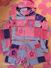 Dolls Kill Cropped Zip Hoodie And Shorts patchwork " Later Days' Set EUC