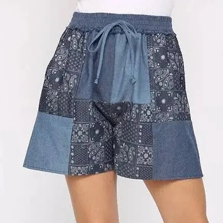 Patchwork Denim Shorts