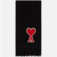 Ami De Coeur Logo-appliquéd Fringed Black Virgin Wool Scarf
