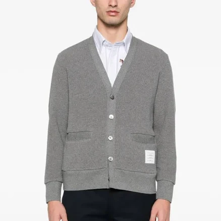 Thom Browne 4-Bar V Neck Cotton Cardigan
