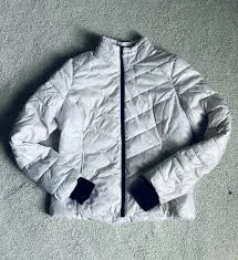 Live Love Dream White Puffer Jacket Women's Large Thumb Holes