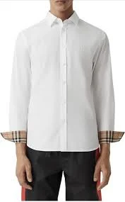 Burberry Sherwood Monogram Motif Slim Fit Stretch Poplin Button-Up Shirt Size L